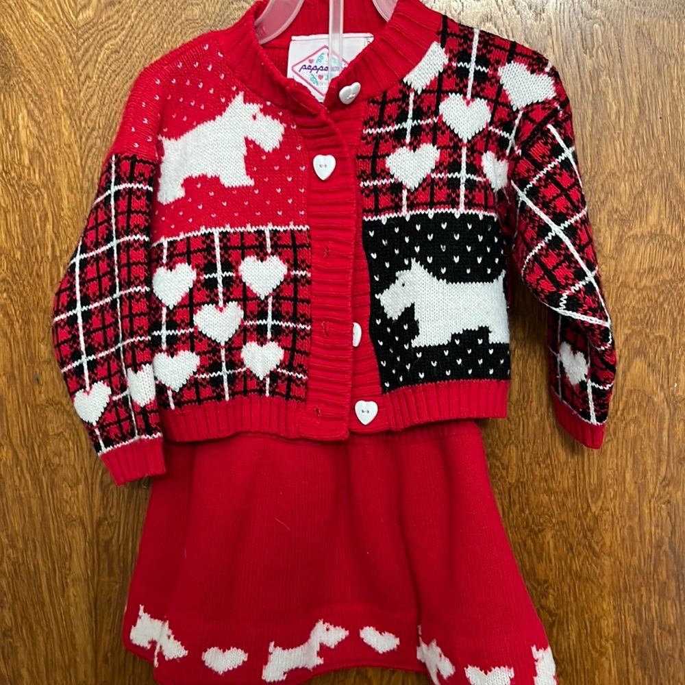 Vintage Red sweater set with Scottie dogs